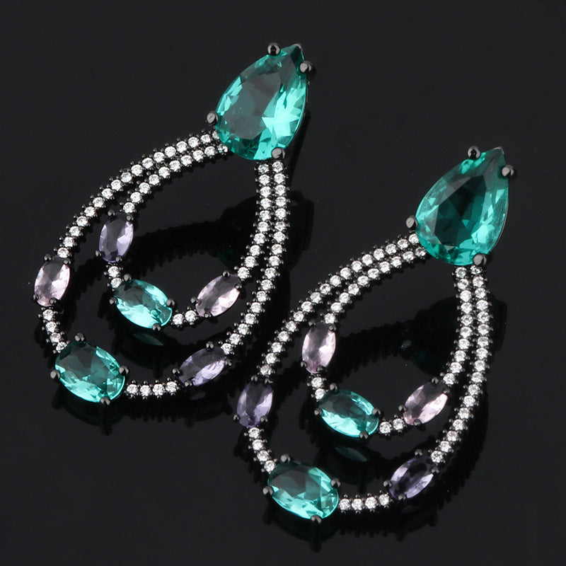 Green Big Water Drop Dangle Earrings Full Pave Zirconia Colorful