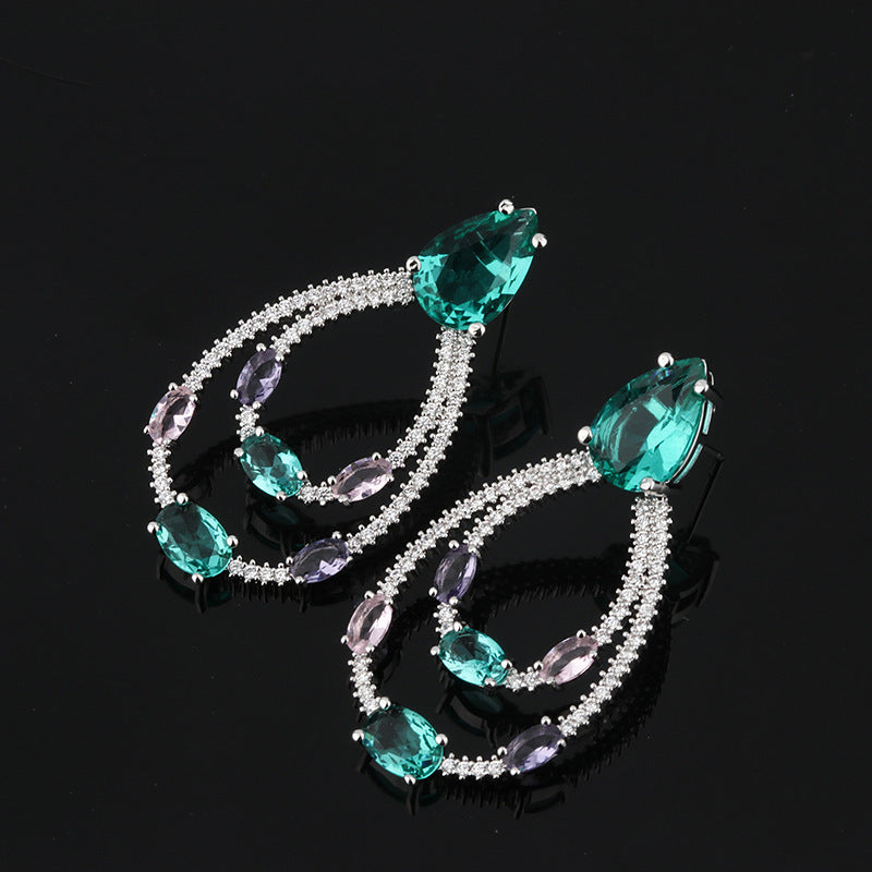 Green Big Water Drop Dangle Earrings Full Pave Zirconia Colorful