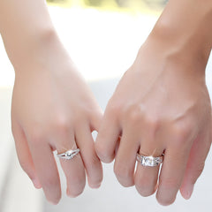 Diamond Romantic Couple Rings Men's Silver Plated Pair Rings
