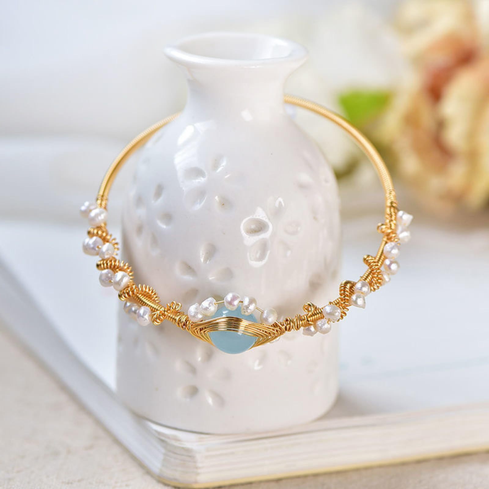 Gold Plated Pearl Cuff Bracelet