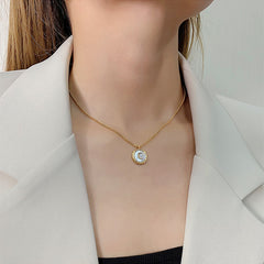 Titanium Steel No Fading White Shell Round Brand Moon Pendant
