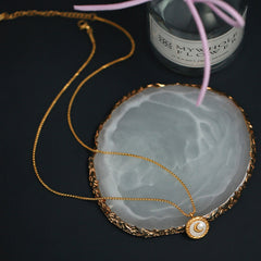 Titanium Steel No Fading White Shell Round Brand Moon Pendant